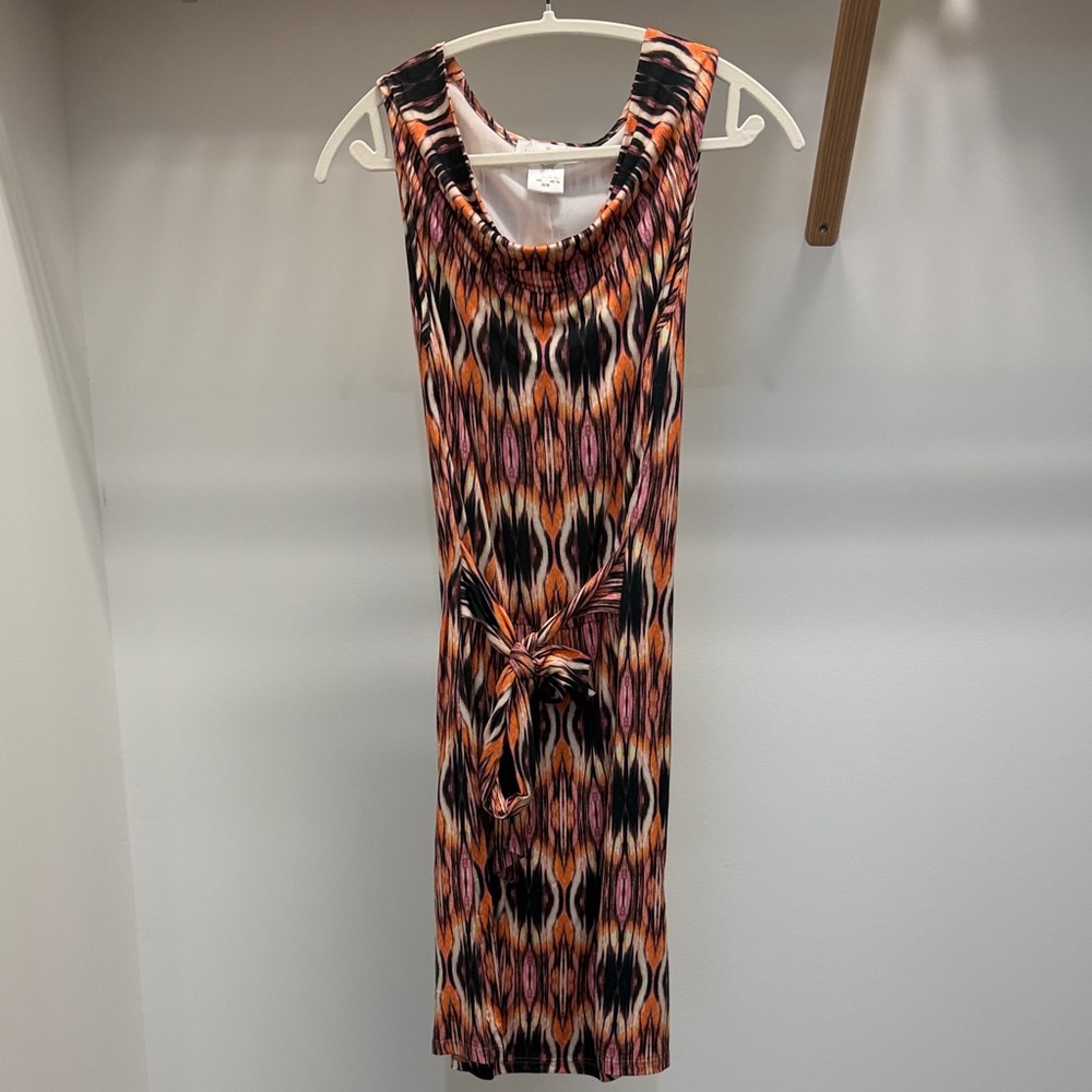 Papillon Blanc Orange and Black Patterned Midi Dress